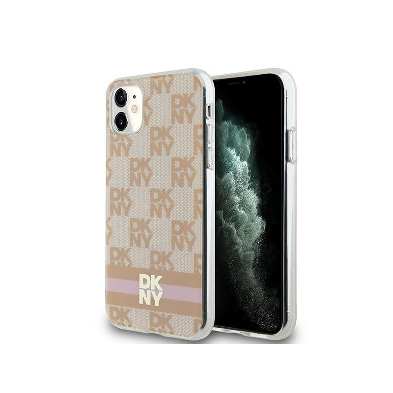 DKNY IML languotas monofoninis raštas ir spausdintos juostelės MagSafe dėklas, skirtas iPhone 11 / Xr - rožinis