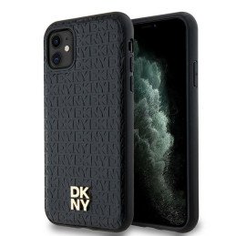 DKNY odinis monogramos raštas metalinis logotipas MagSafe dėklas, skirtas iPhone 11 / Xr - juodas