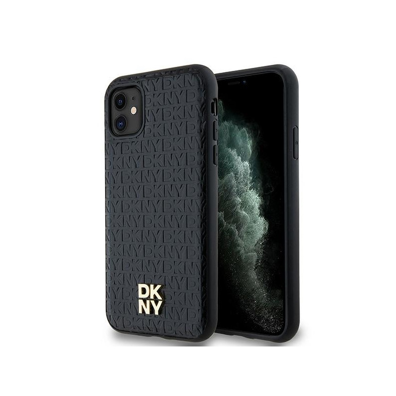 DKNY odinis monogramos raštas metalinis logotipas MagSafe dėklas, skirtas iPhone 11 / Xr - juodas