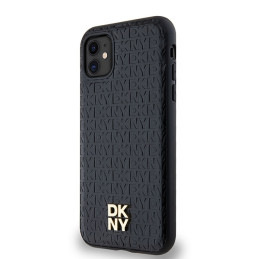 DKNY odinis monogramos raštas metalinis logotipas MagSafe dėklas, skirtas iPhone 11 / Xr - juodas