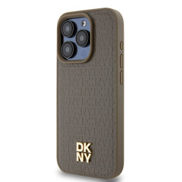 DKNY Leather Pattern Metal Logo MagSafe dėklas iPhone 14 Pro - rudas