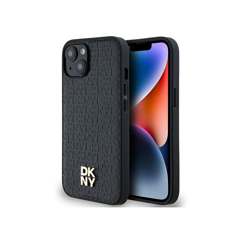 DKNY odinis monogramos raštas metalinis logotipas MagSafe dėklas, skirtas iPhone 15/ 14/ 13 – juodas