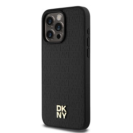 DKNY odinis monogramos raštas metalinis logotipas MagSafe dėklas, skirtas iPhone 15 Pro Max – juodas