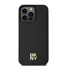 DKNY odinis monogramos raštas metalinis logotipas MagSafe dėklas, skirtas iPhone 15 Pro Max – juodas