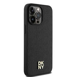 DKNY odinis monogramos raštas metalinis logotipas MagSafe dėklas, skirtas iPhone 15 Pro Max – juodas