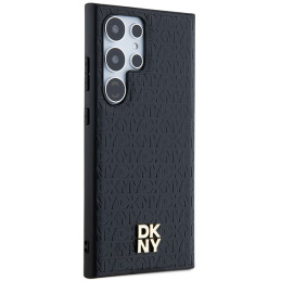 DKNY Leather Pattern Metal Logo MagSafe dėklas Samsung Galaxy S24 Ultra - juodas