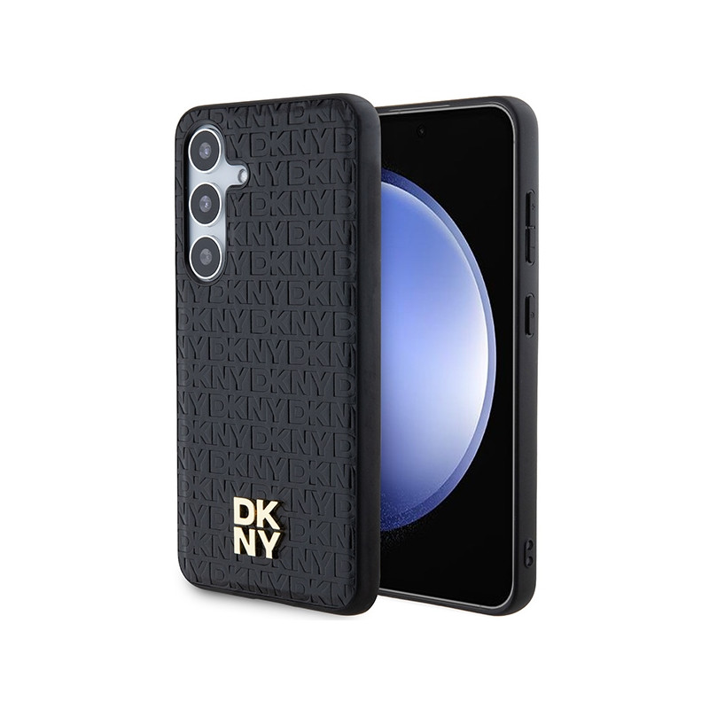DKNY Leather Pattern Metal Logo MagSafe dėklas Samsung Galaxy S24 - juodas
