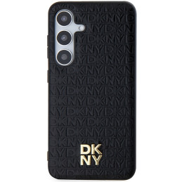 DKNY Leather Pattern Metal Logo MagSafe dėklas Samsung Galaxy S24 - juodas