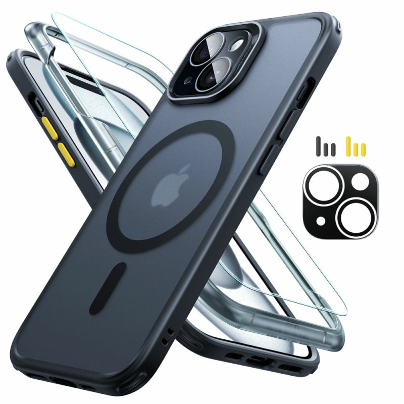 ESR Classic Pro Set Halolock MagSafe dėklas + stiklas ekranui ir kamerai iPhone 15 - juodas