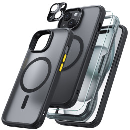 ESR Classic Pro Set Halolock MagSafe dėklas + stiklas ekranui ir kamerai iPhone 15 - juodas