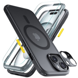 ESR Classic Pro Set Halolock MagSafe dėklas + stiklas ekranui ir kamerai iPhone 15 - juodas