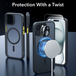 ESR Classic Pro Set Halolock MagSafe dėklas + stiklas ekranui ir kamerai iPhone 15 - juodas