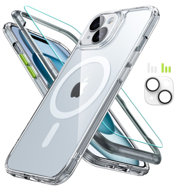 ESR Classic Pro Set Halolock MagSafe dėklas + stiklas ekranui ir kamerai iPhone 15 - skaidrus
