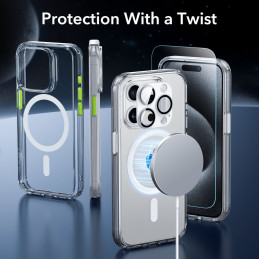 ESR Classic Pro Set Halolock MagSafe dėklas + stiklas ekranui ir kamerai iPhone 15 Pro Max - skaidrus