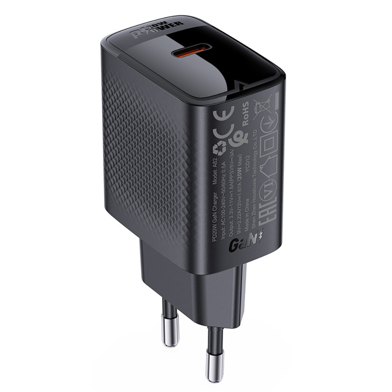 Acefast A82 GaN USB-C PD 20W tinklo įkroviklis - juodas