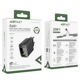 Acefast A78 GaN USB-A / USB-C PD 20W tinklo įkroviklis - juodas