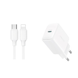 Joyroom JR-TCF20 USB-C PD 20W tinklo įkroviklis - baltas + USB-C / Lightning laidas 1m