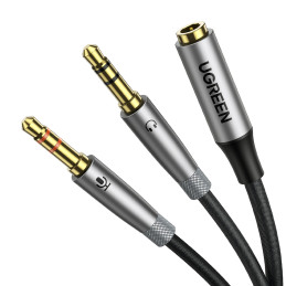Ugreen AUX skirstytuvo kabelis 3,5 mm mini lizdas (moteris) - 2x 3,5 mm mini lizdas (vyras - mikrofonas ir ausinės) sida...