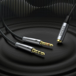 Ugreen AUX skirstytuvo kabelis 3,5 mm mini lizdas (moteris) - 2x 3,5 mm mini lizdas (vyras - mikrofonas ir ausinės) sida...