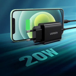 Ugreen USB Type C 20W Power Delivery sieninis įkroviklis juodas (10191)
