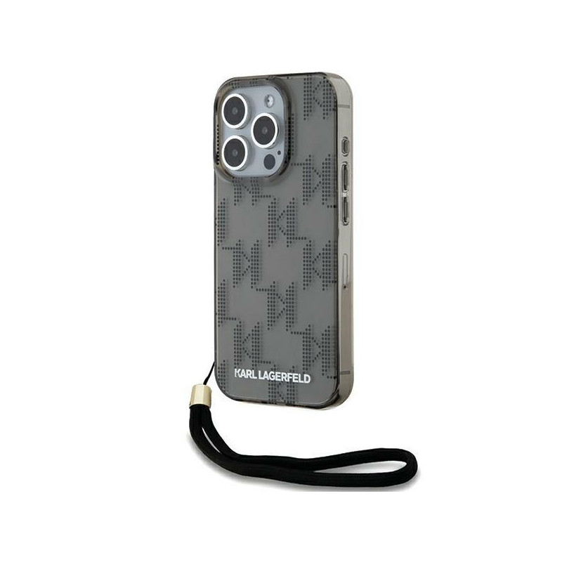 Karl Lagerfeld IML Mono KL Pattern & Cord dėklas, skirtas iPhone 15 Pro Max - juodas