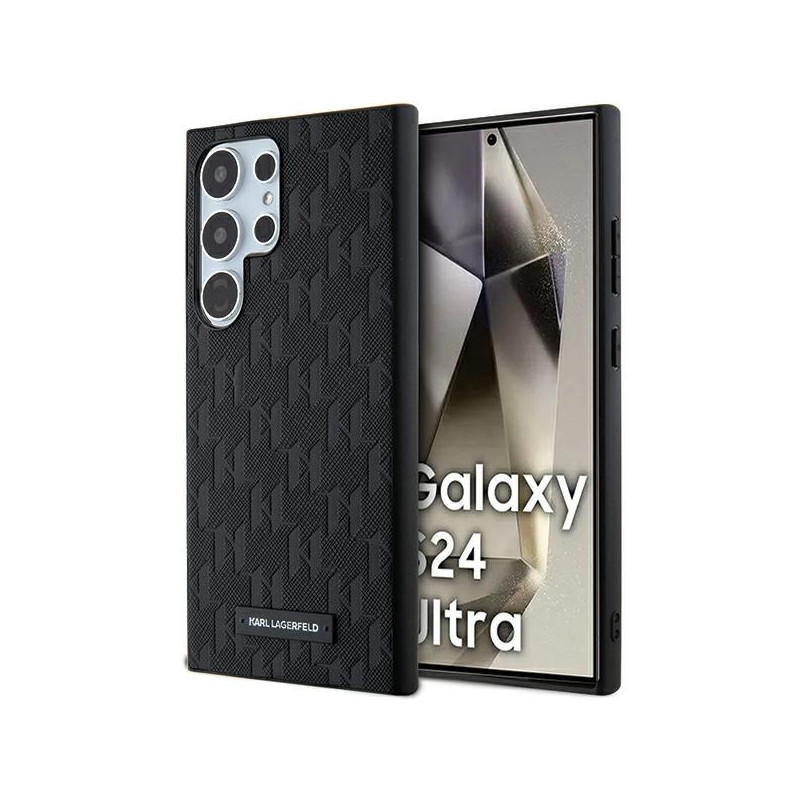 Karl Lagerfeld Saffiano Mono Metal Logo dėklas, skirtas Samsung Galaxy S24 Ultra - juodas