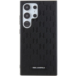 Karl Lagerfeld Saffiano Mono Metal Logo dėklas, skirtas Samsung Galaxy S24 Ultra - juodas