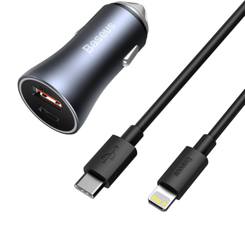 Baseus Golden Contactor Pro greitas automobilinis įkroviklis USB Type C / USB 40 W Power Delivery 3.0 Quick Charge 4+ SC...