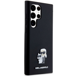 Karl Lagerfeld Silicone Karl&Choupette Metal Pin dėklas Samsung Galaxy S24 Ultra - juodas