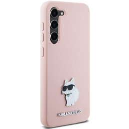 Karl Lagerfeld Silicone Choupette Metal Pin dėklas Samsung Galaxy S24 - rožinis