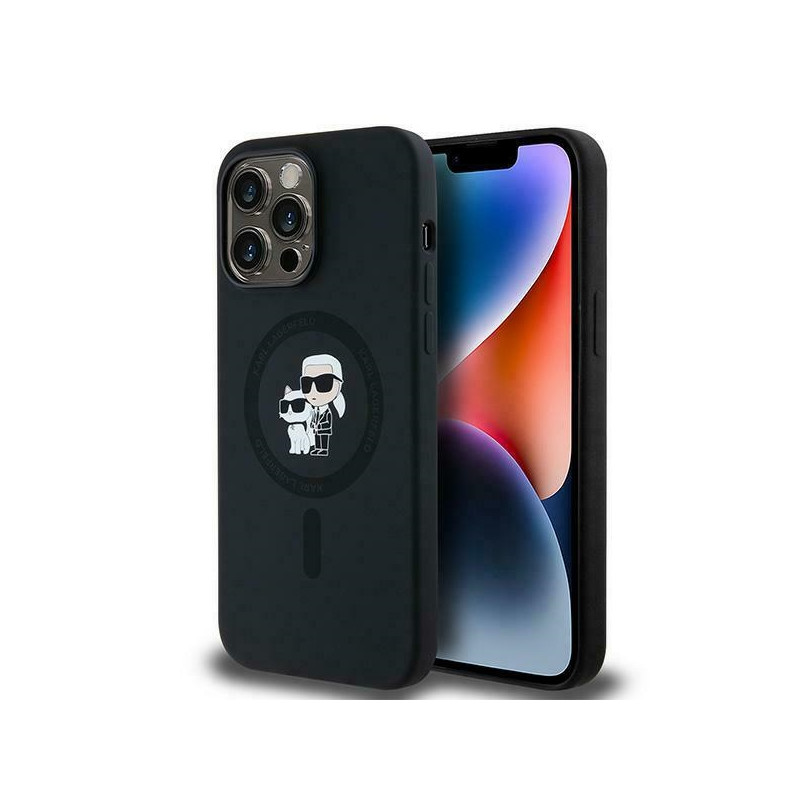 Karl Lagerfeld Silicone Karl&Choupette MagSafe dėklas iPhone 14 Pro - juodas