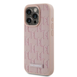 Karl Lagerfeld Leather Monogram Metal Logo dėklas iPhone 15 Pro - rožinis