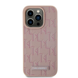 Karl Lagerfeld Leather Monogram Metal Logo dėklas iPhone 15 Pro - rožinis
