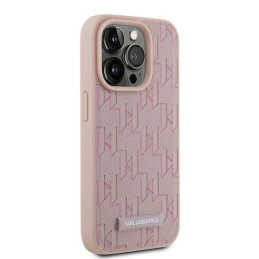 Karl Lagerfeld Leather Monogram Metal Logo dėklas iPhone 15 Pro - rožinis