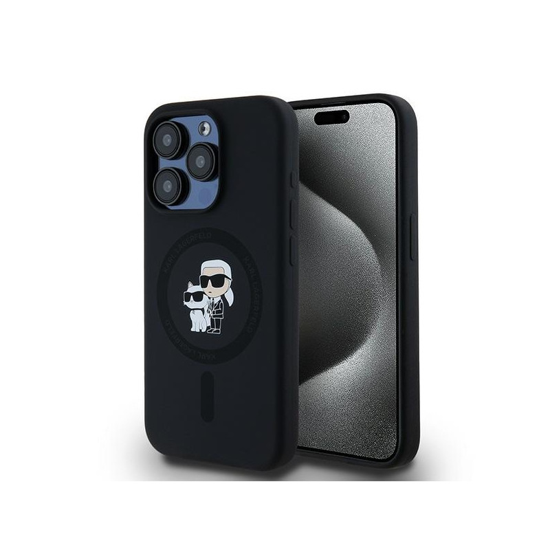 Karl Lagerfeld Silicone Karl&Choupette MagSafe dėklas iPhone 15 Pro - juodas
