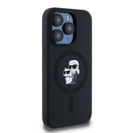 Karl Lagerfeld Silicone Karl&Choupette MagSafe dėklas iPhone 15 Pro - juodas