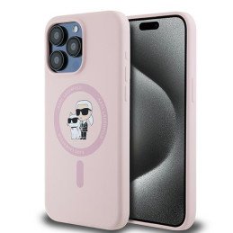 Karl Lagerfeld Silicone Karl&Choupette MagSafe dėklas iPhone 15 Pro - rožinis