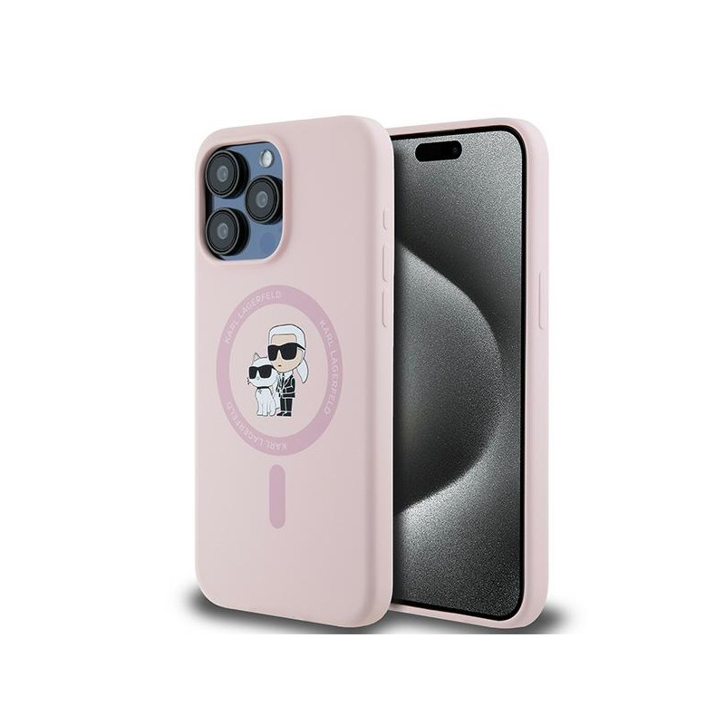 Karl Lagerfeld Silicone Karl&Choupette MagSafe dėklas iPhone 15 Pro - rožinis