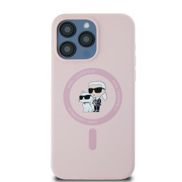 Karl Lagerfeld Silicone Karl&Choupette MagSafe dėklas iPhone 15 Pro - rožinis