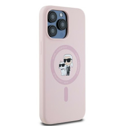 Karl Lagerfeld Silicone Karl&Choupette MagSafe dėklas iPhone 15 Pro - rožinis