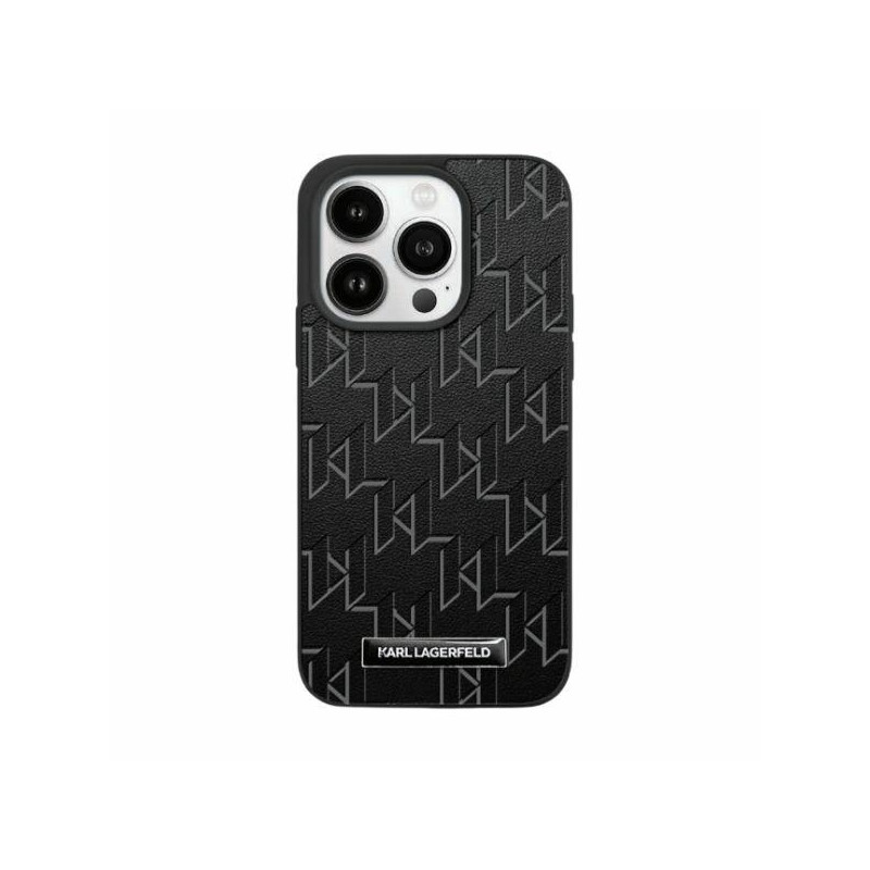 Karl Lagerfeld Leather Monogram Metal Logo dėklas iPhone 15 / 14 / 13 - juodas