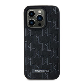 Karl Lagerfeld Leather Monogram Metal Logo dėklas, skirtas iPhone 15 Pro Max - juodas