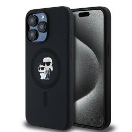 Karl Lagerfeld Silikoninis Karl&Choupette Ring MagSafe dėklas skirtas iPhone 15 Pro Max - juodas