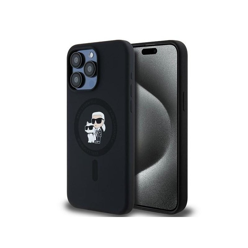 Karl Lagerfeld Silikoninis Karl&Choupette Ring MagSafe dėklas skirtas iPhone 15 Pro Max - juodas