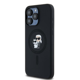 Karl Lagerfeld Silikoninis Karl&Choupette Ring MagSafe dėklas skirtas iPhone 15 Pro Max - juodas