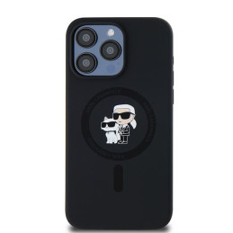 Karl Lagerfeld Silikoninis Karl&Choupette Ring MagSafe dėklas skirtas iPhone 15 Pro Max - juodas