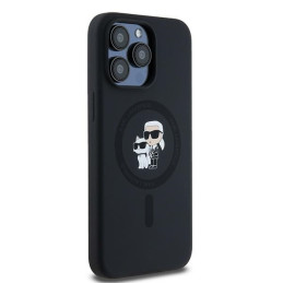 Karl Lagerfeld Silikoninis Karl&Choupette Ring MagSafe dėklas skirtas iPhone 15 Pro Max - juodas