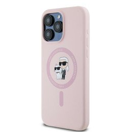 Karl Lagerfeld Silicone Karl&Choupette Ring MagSafe dėklas iPhone 15 Pro Max - rožinis