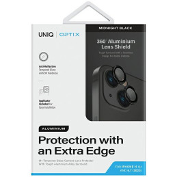 UNIQ Optix stiklo aliuminio fotoaparato objektyvo apsauga, skirta iPhone 15 / 15 Plus fotoaparato objektyvui su aplikato...