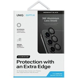 UNIQ Optix aliuminio fotoaparato objektyvo apsauga Samsung Galaxy S24+ fotoaparato objektyvui su aplikatoriumi - juoda